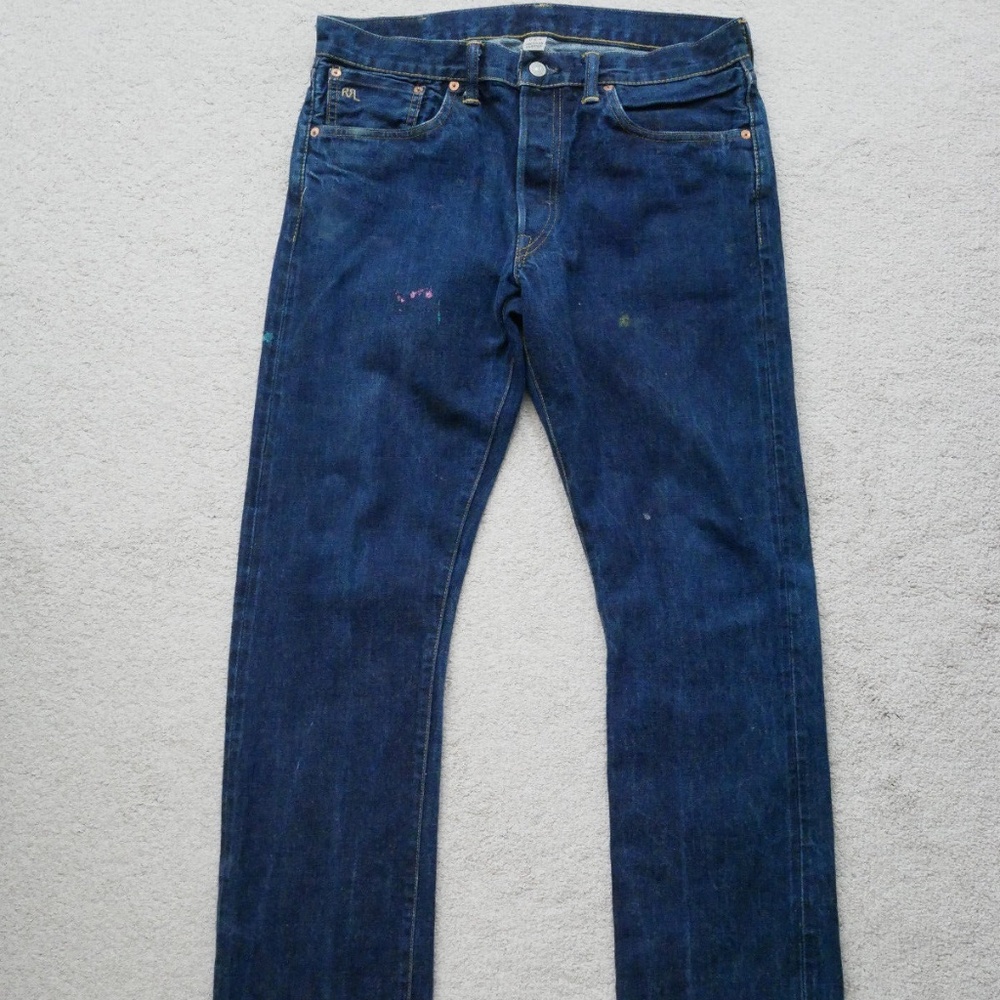 RRL Double RL slim fit American Selvedge Denim Jeans in paint splatter